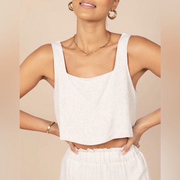 NWT Petal and Pup Eleanor Linen Cropped Sleeveless Top Beige Sz L - Picture 1 of 10